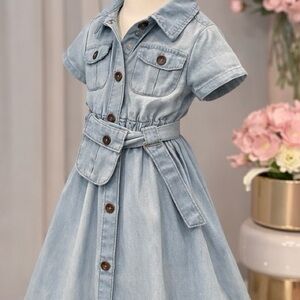 Girls Denim Button Front Dress • Belted Jean Dress • Cute Casual Outfit